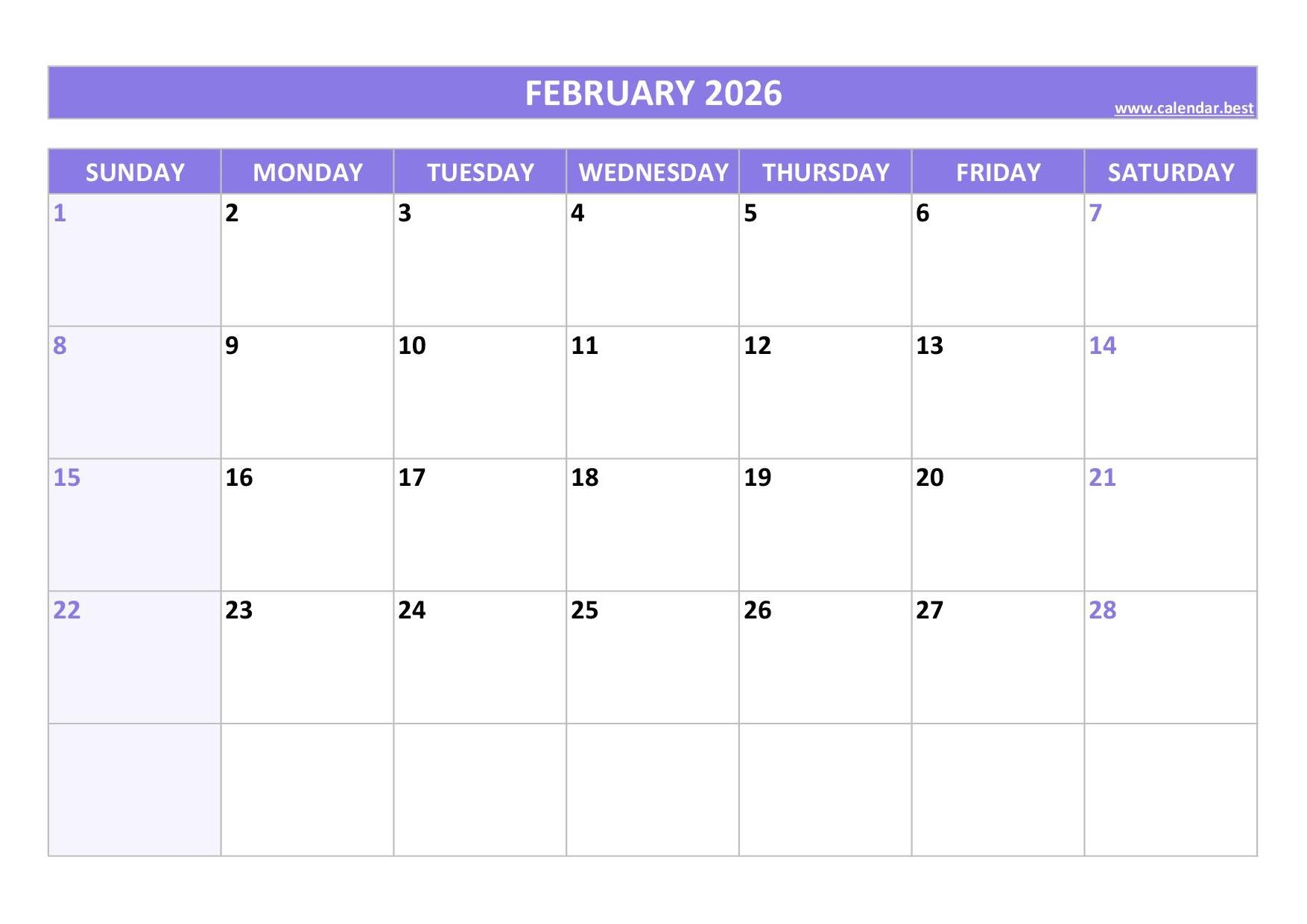 Printable 2026 Monthly Calendar Calendar best Printable 2026 Monthly Calendar Calendar best