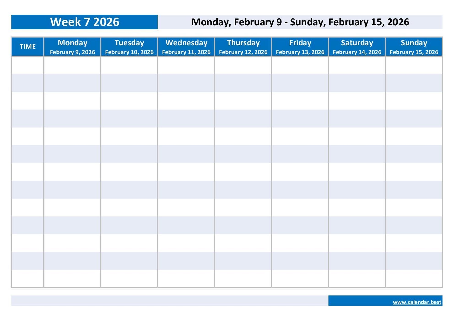 Printable Weekly Calendar July 2026