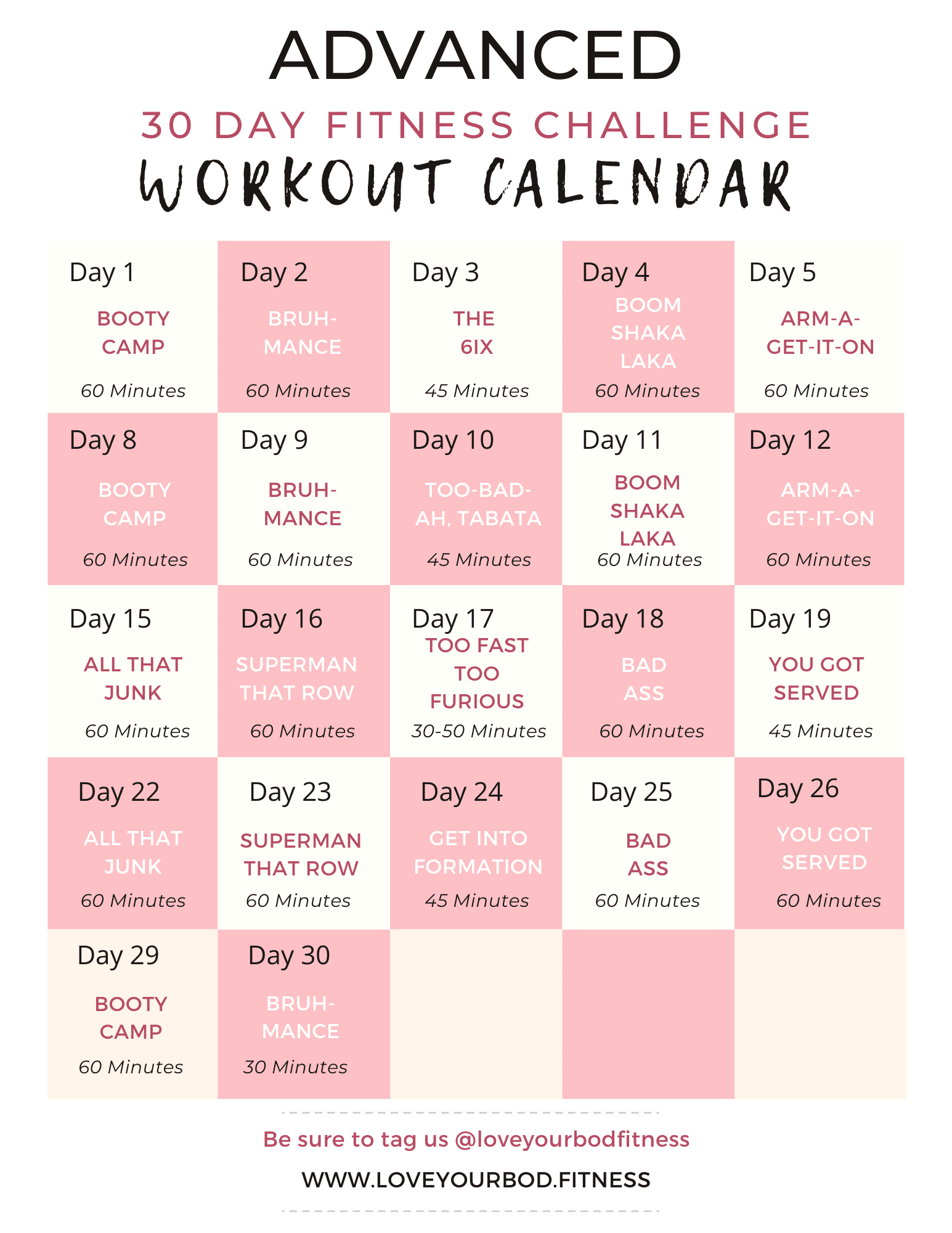 Printable 30 Day Workout Challenge Printable Party Favors