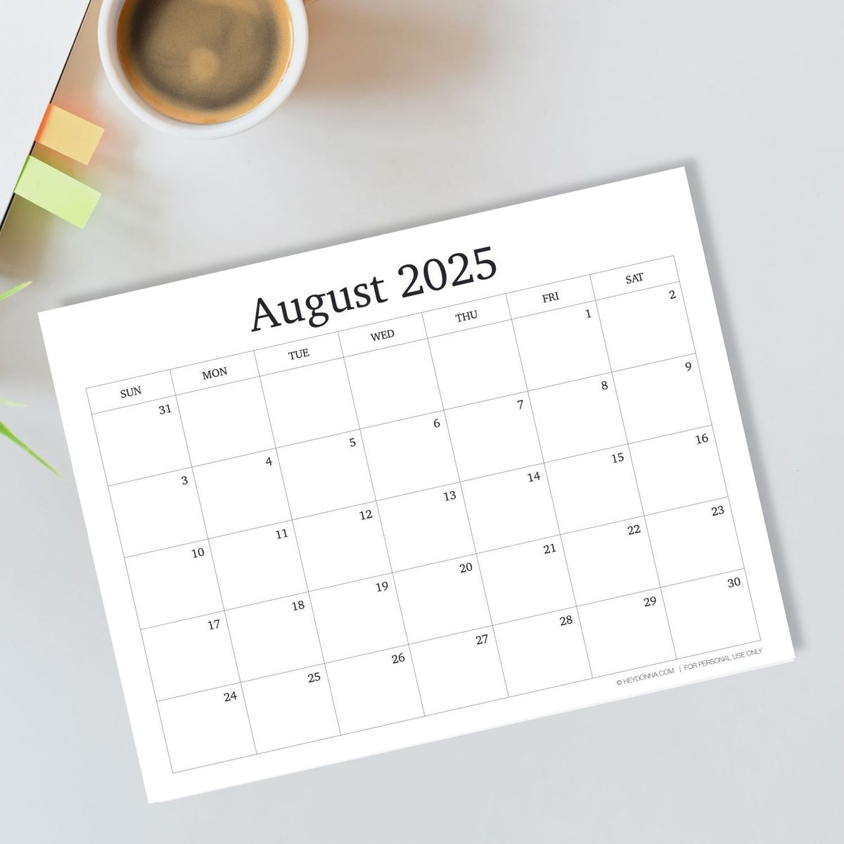 Printable August 2025 Monthly Calendar Hey Donna 