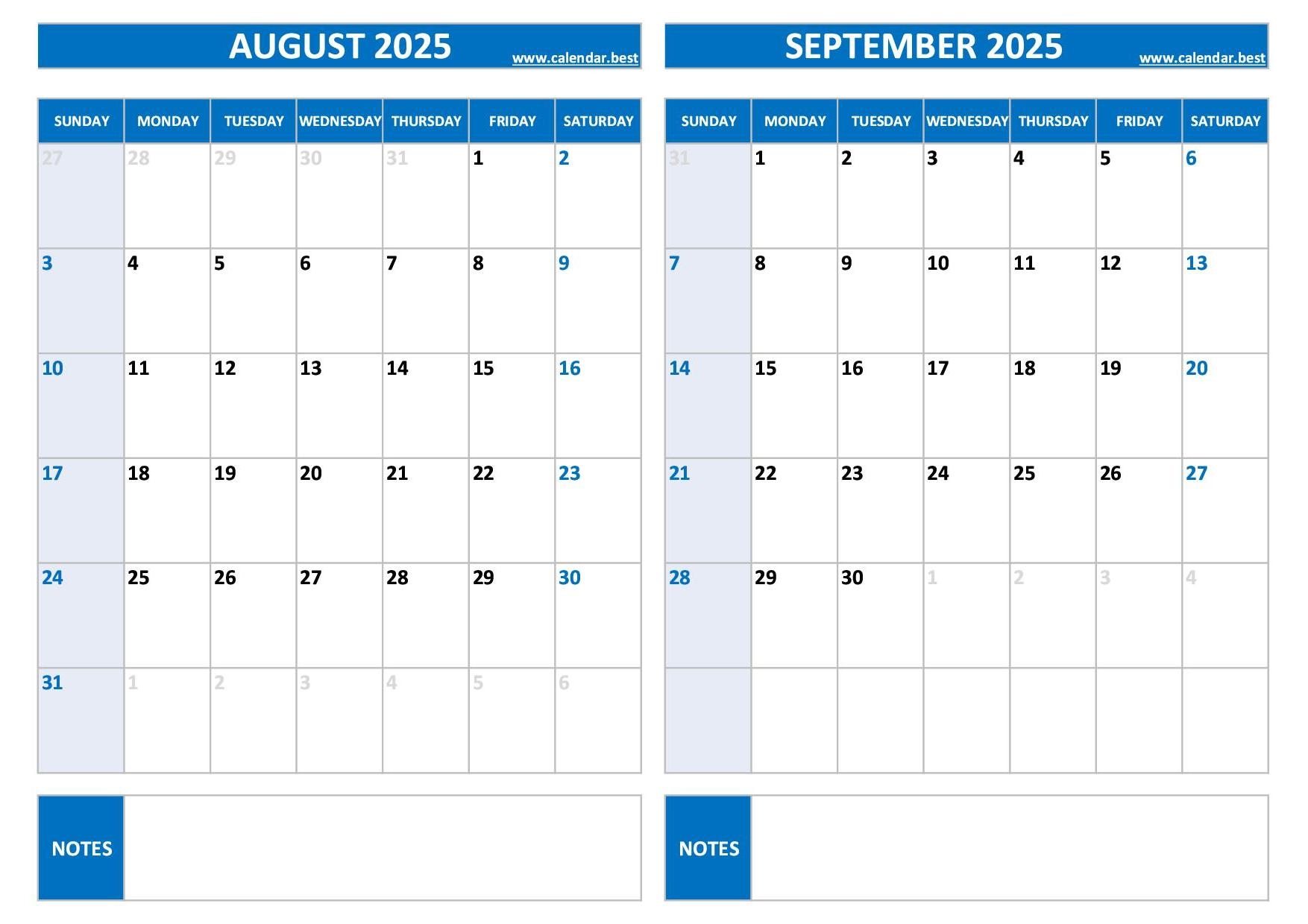 Printable August And September 2025 Calendar Free PDF JPG Downloads