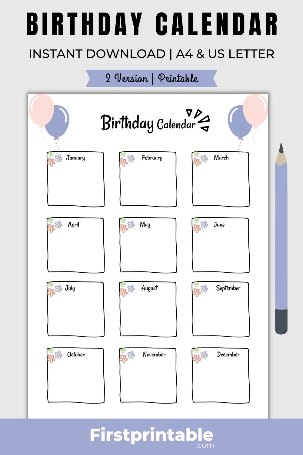 Printable Birthday Calendar Birthday Recorder Template