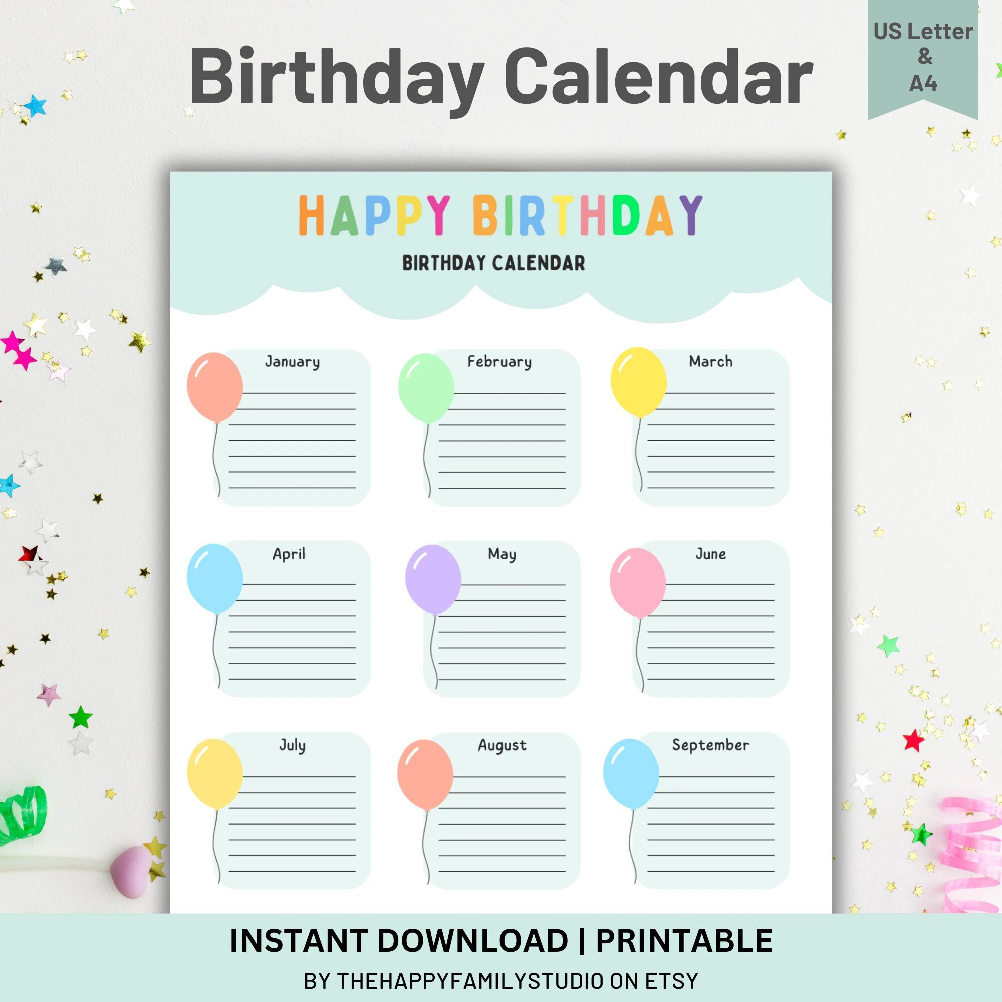 Printable Birthday Calendar Birthday Tracker Birthday Reminder Template Birthday Monthly Tracker Birthday Planner Birthday Organizer Etsy