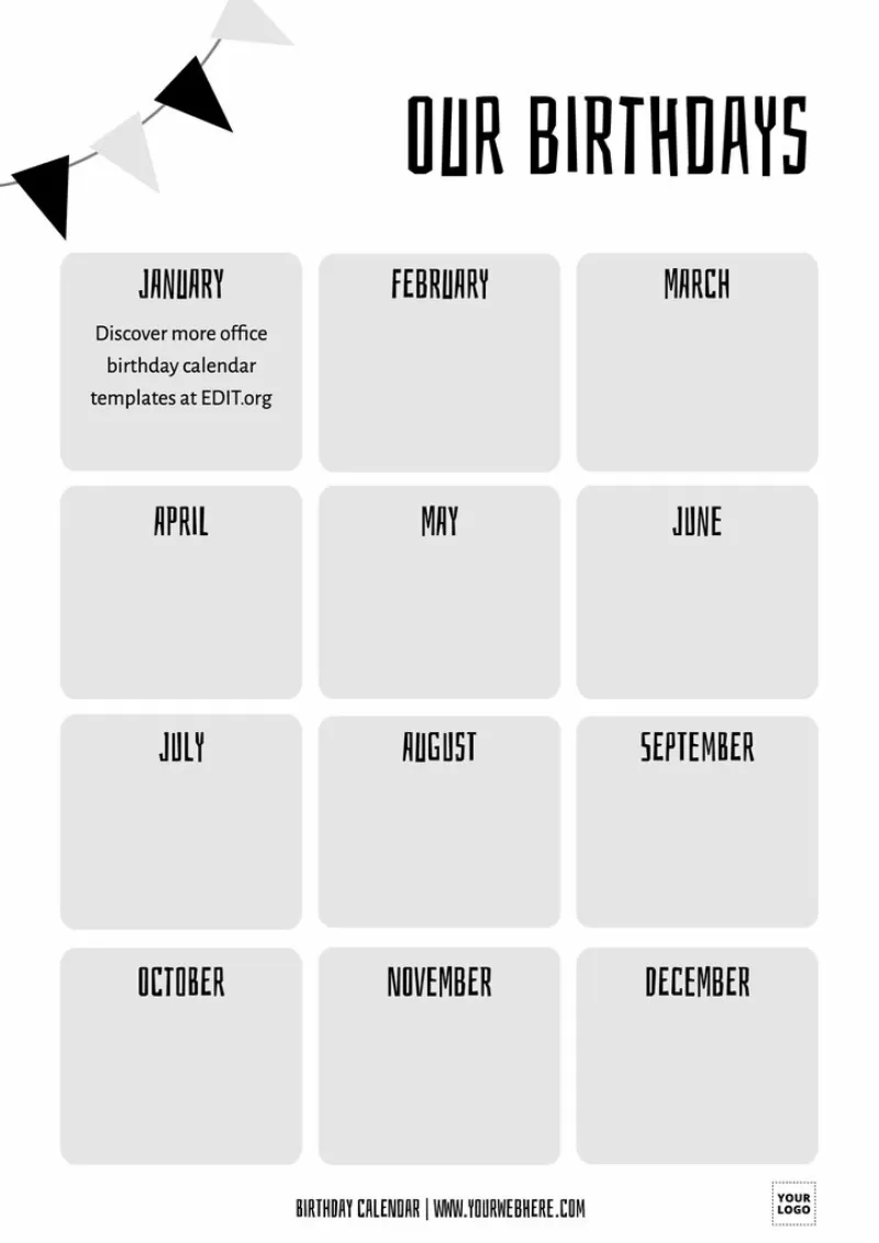 Printable Blank Birthday Calendar