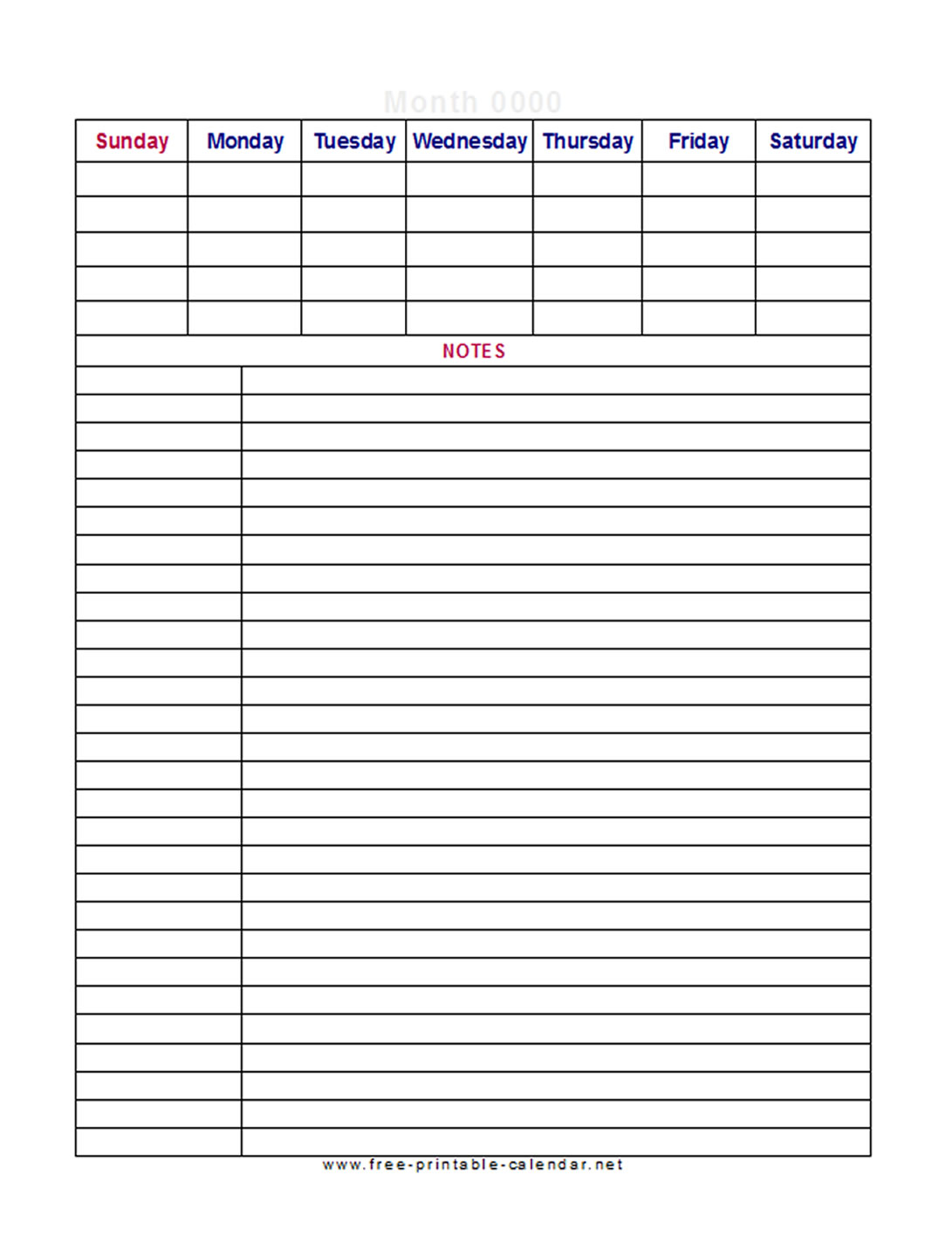 Printable Blank Calendar