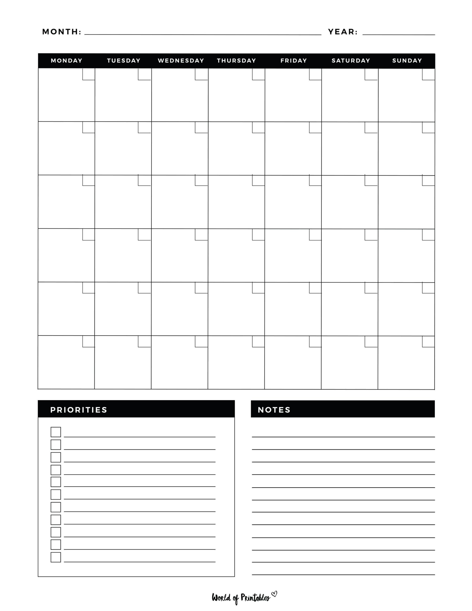 Free Printable Blank Calendars