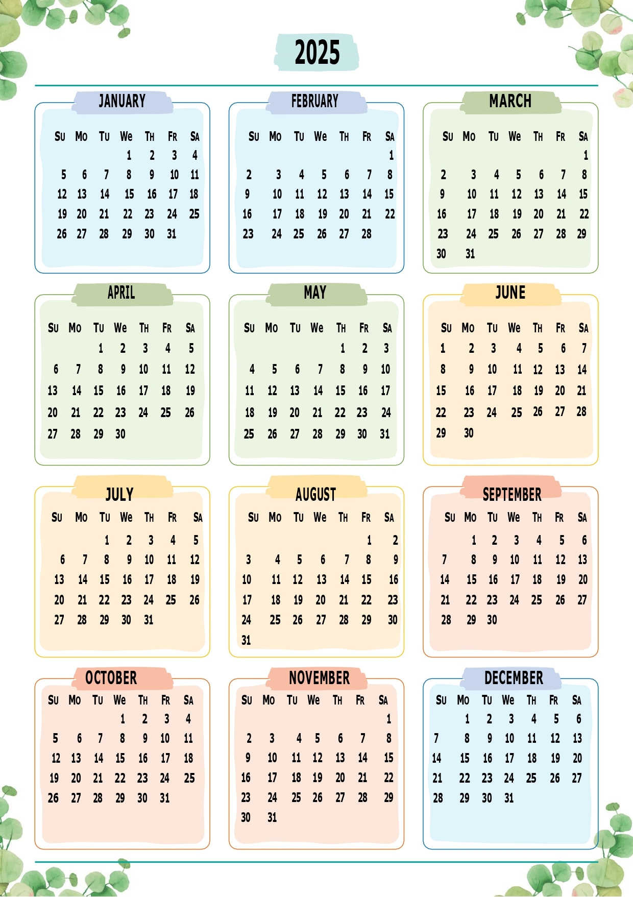 Printable Calendars For The Year 2025