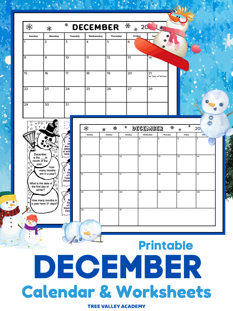 Printable December 2025 Calendar Worksheets