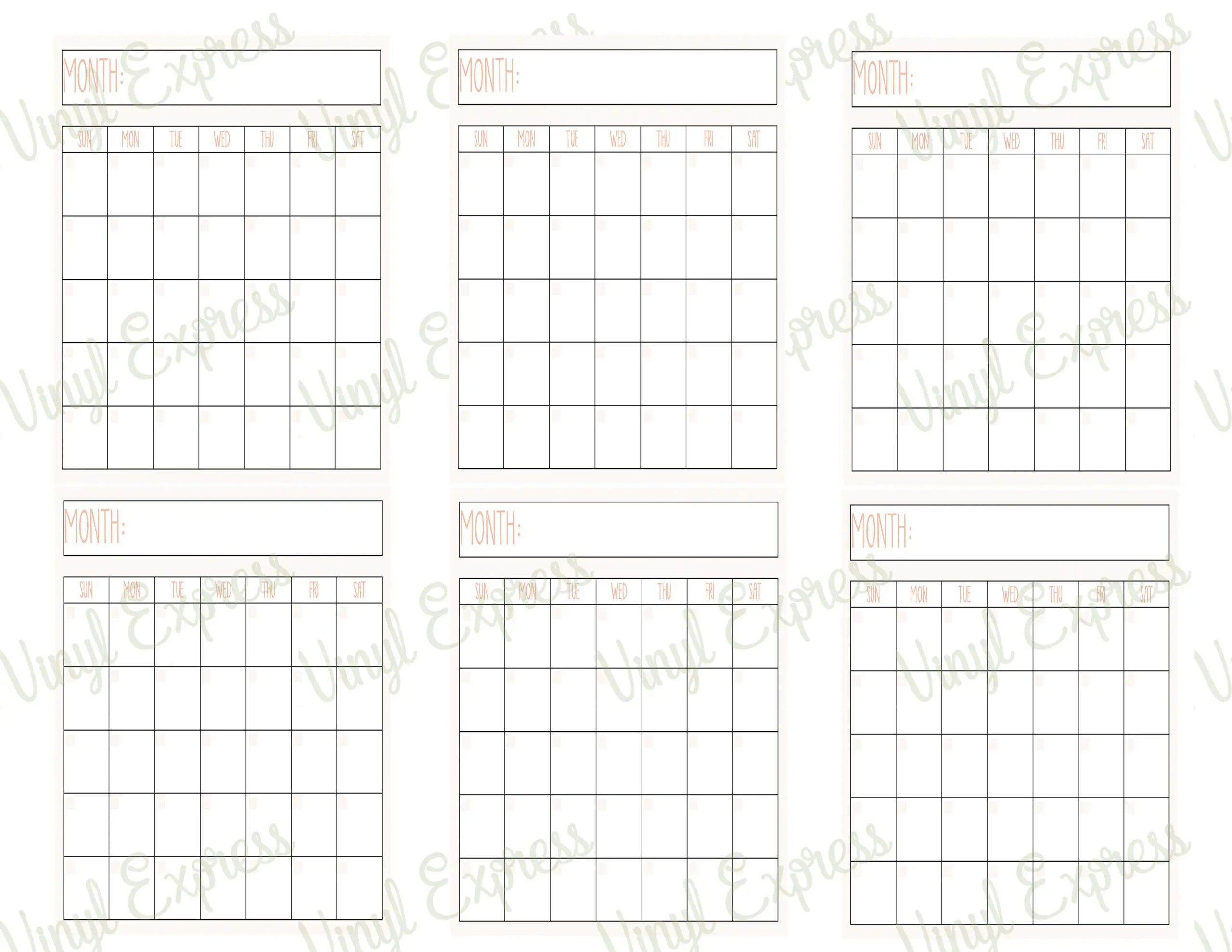 Printable Digital Download Perpetual Blank Calendar 6 Up Per Page Letter Size Sheet Rae Dunn Inspired Instant Download PNG And PDF