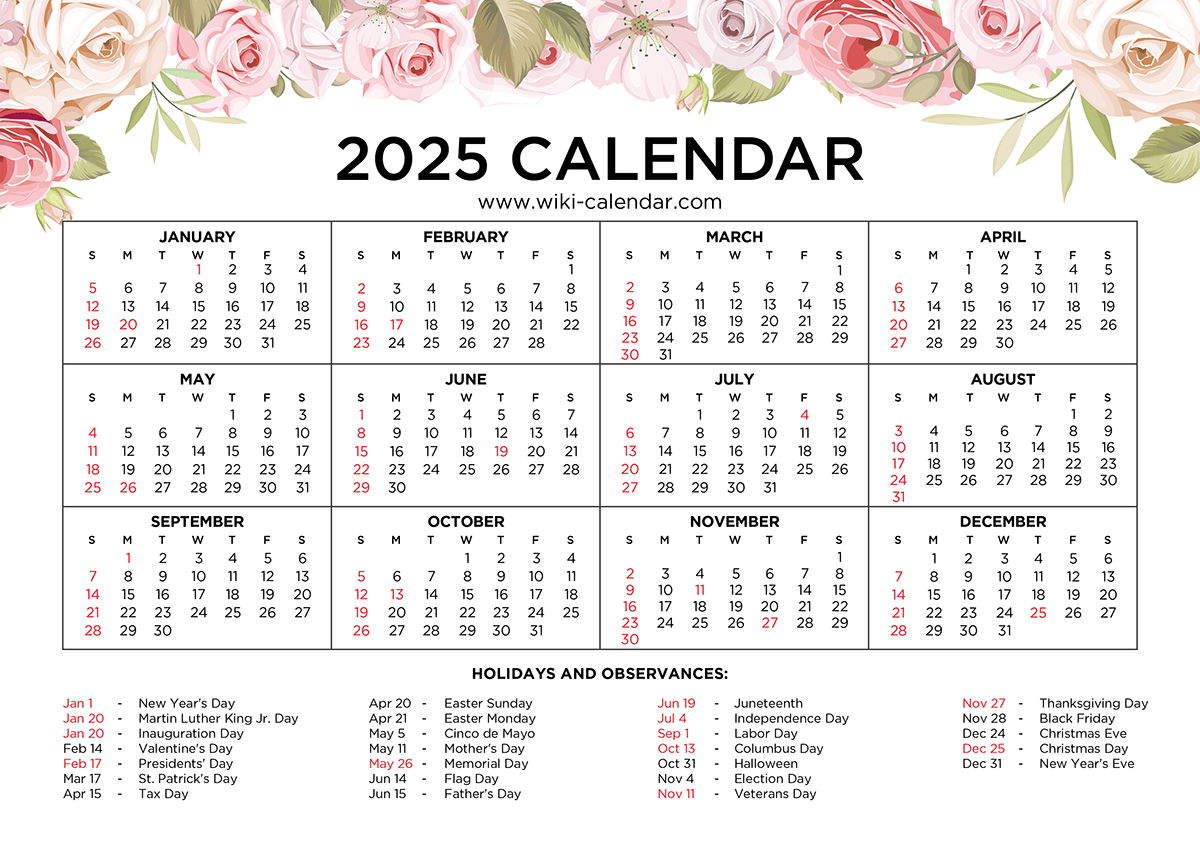 Printable Floral Calendar 2025 Wiki Calendar Apache OpenOffice Templates
