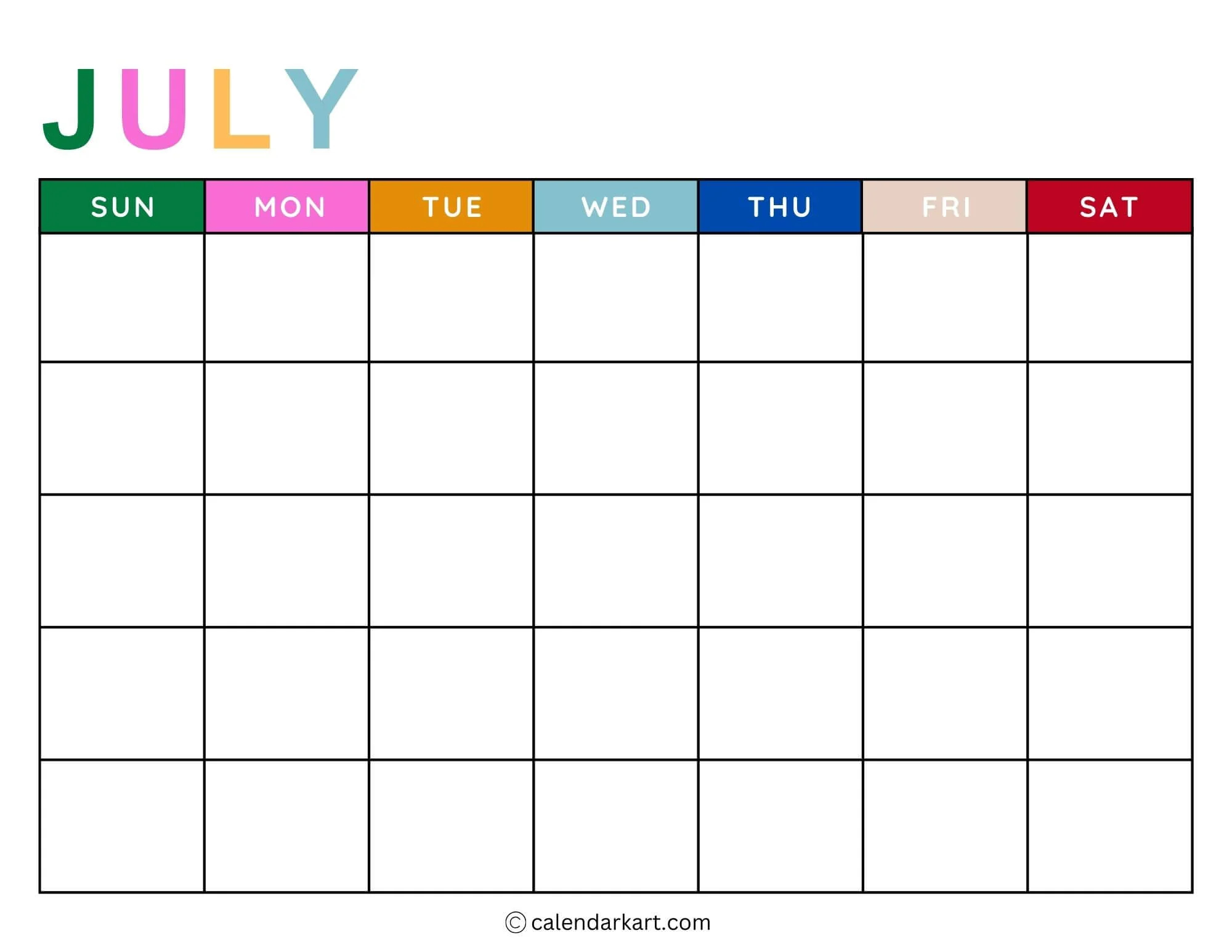 Blank Printable July Calendar