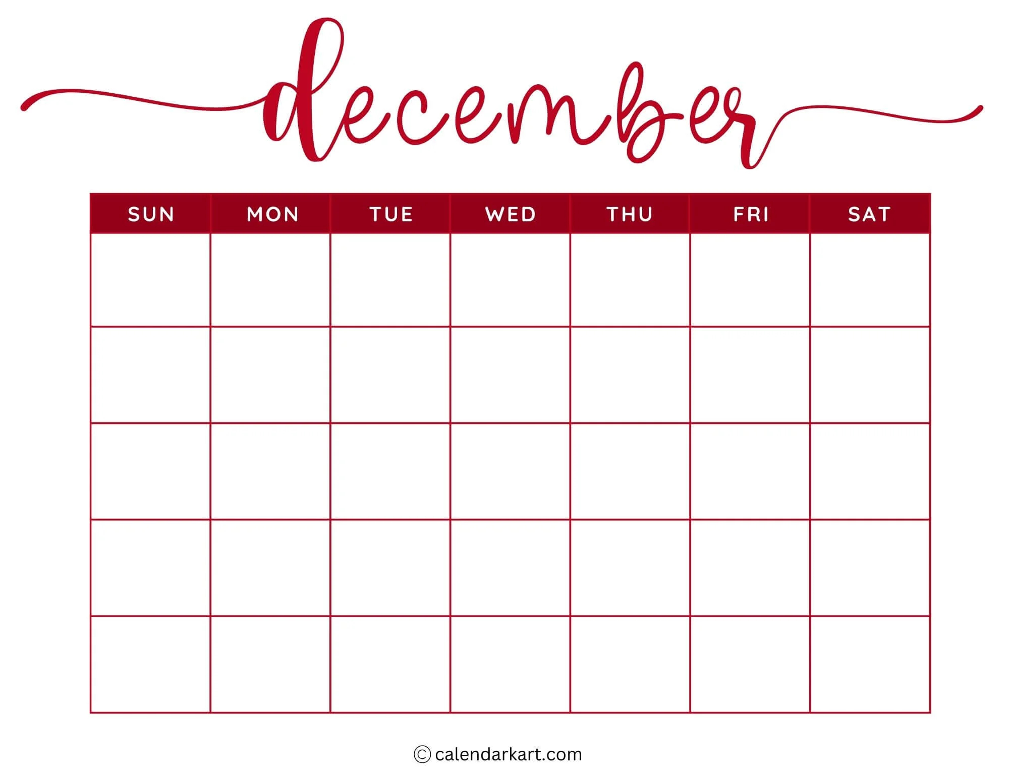 December Weekly Calendar Printable