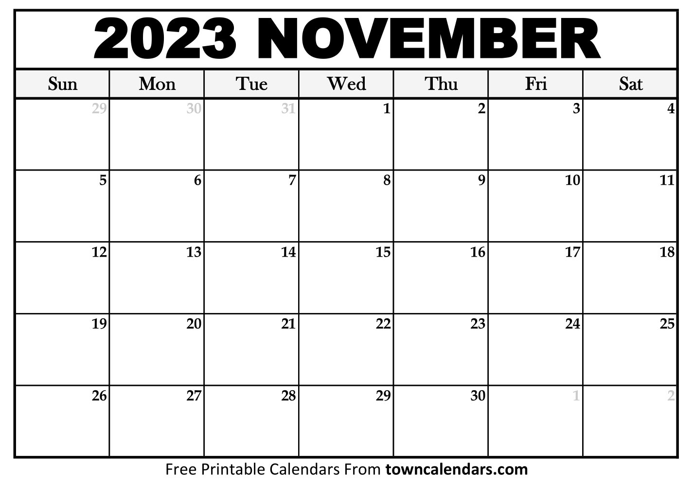 Printable November 2023 Calendar Towncalendars