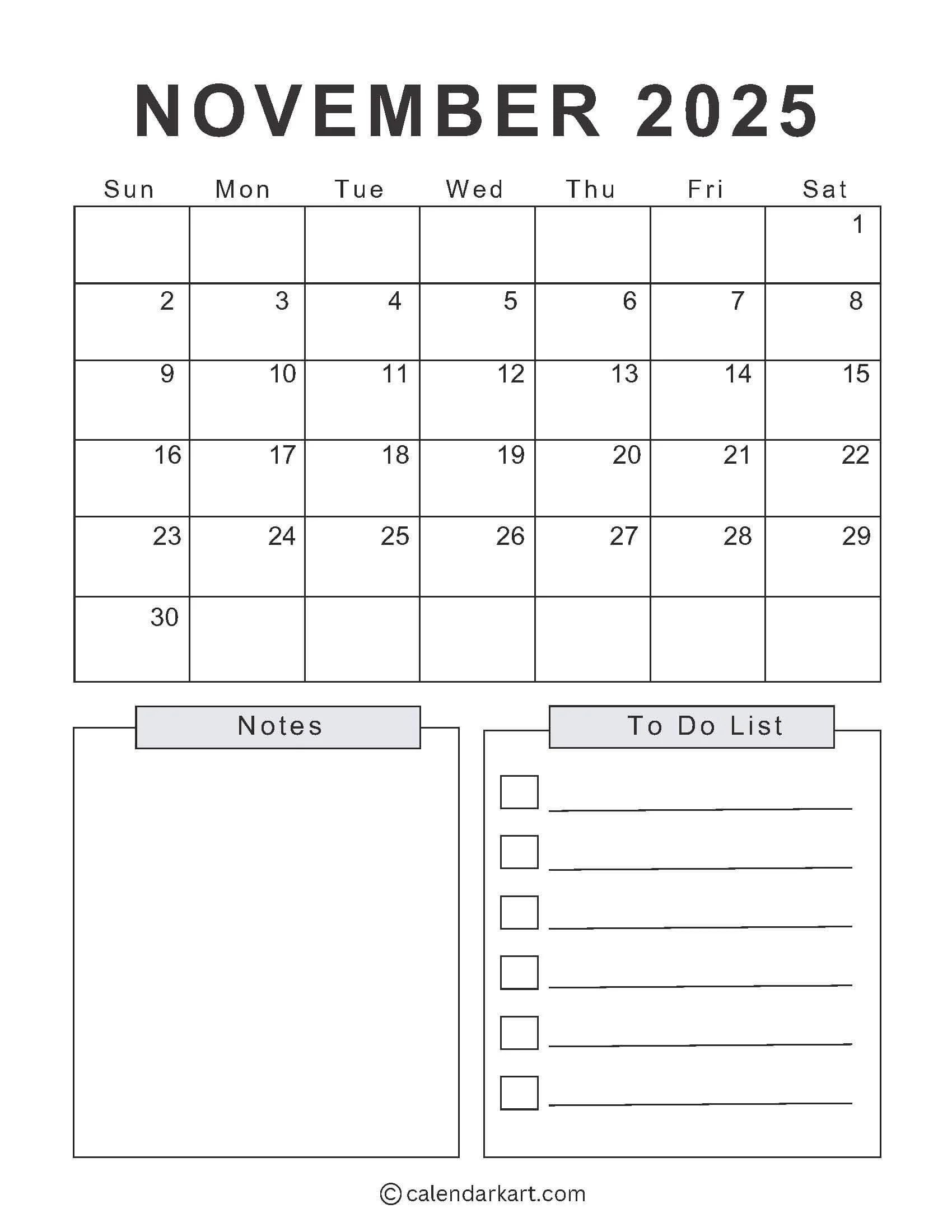 Printable Pretty November 2025 Calendar
