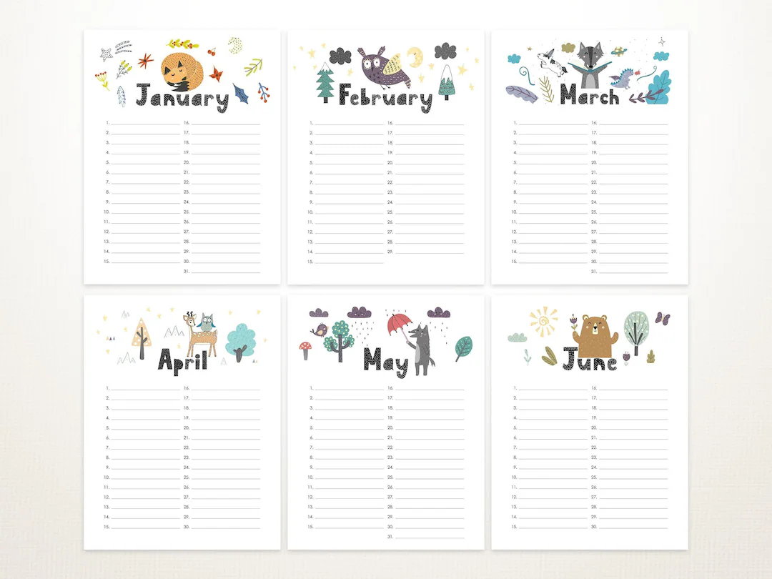 Printable Perpetual Birthday Calendar Forest Theme Perpetual Calendar Printable Gift Kids Calendar Instant Download Etsy
