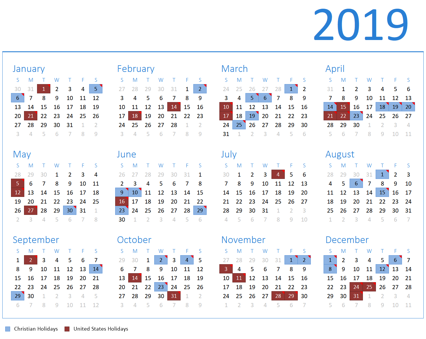 PrintableCal Year Template