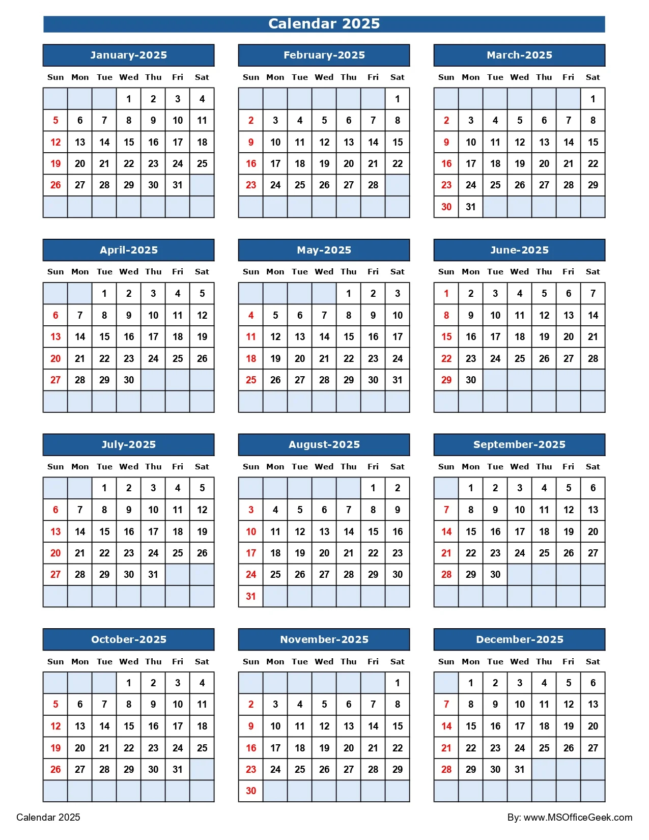 Printable Calendar 2025 Pdf