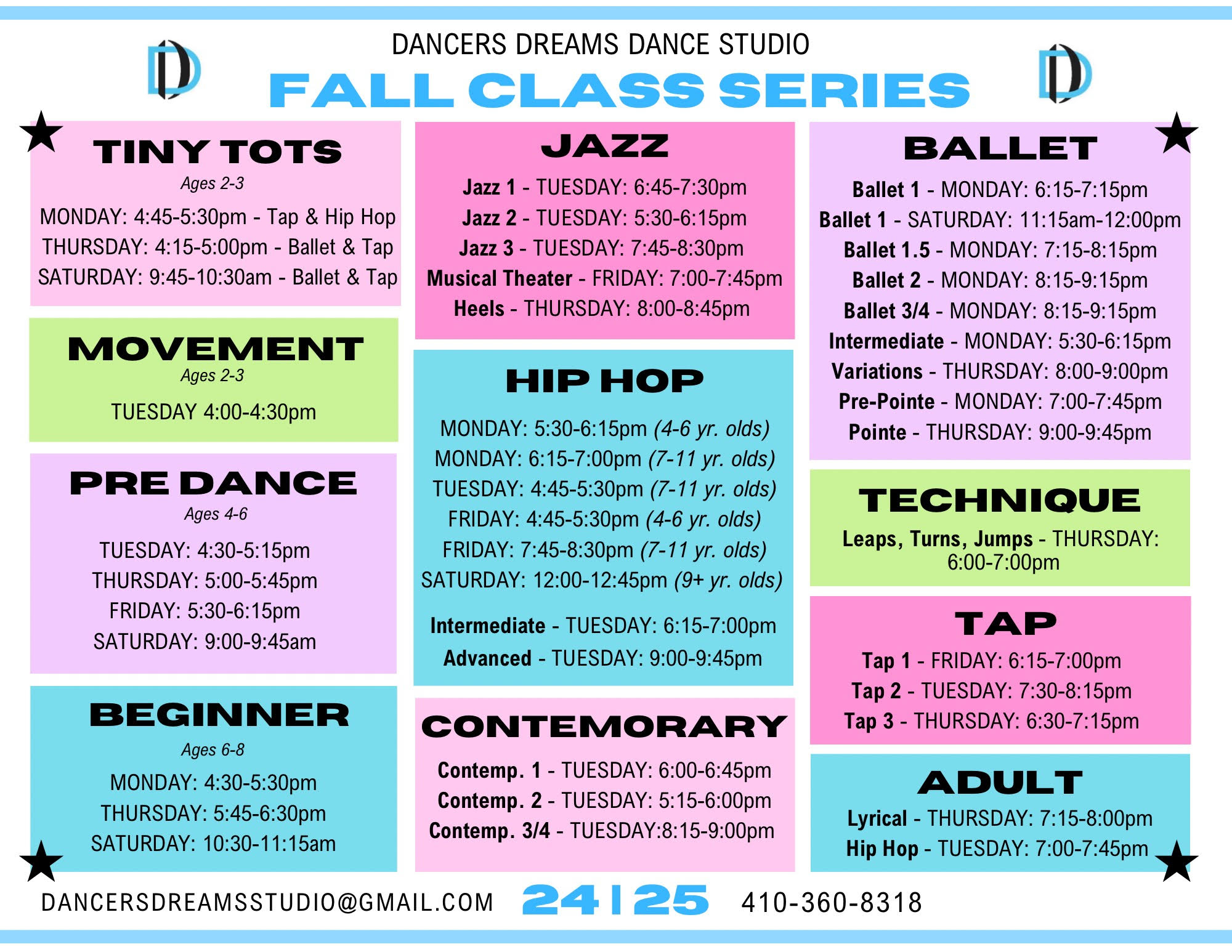 Schedule Calendar Dancers Dream