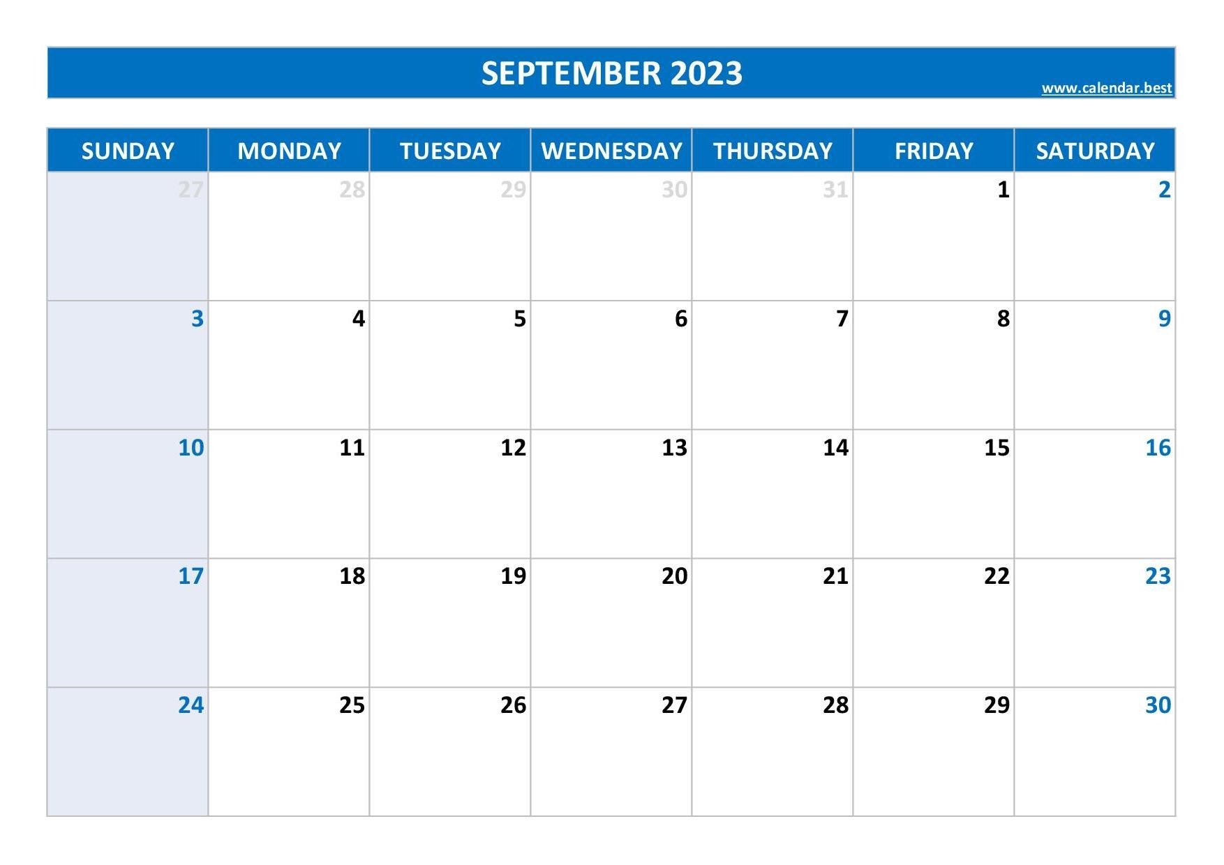 Free September Calendar Printable
