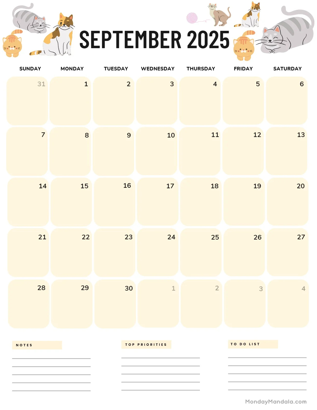 Cute September 2025 Calendar Printable
