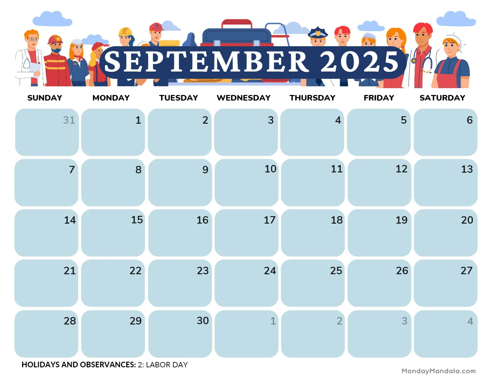 Calendar 2025 Printable September