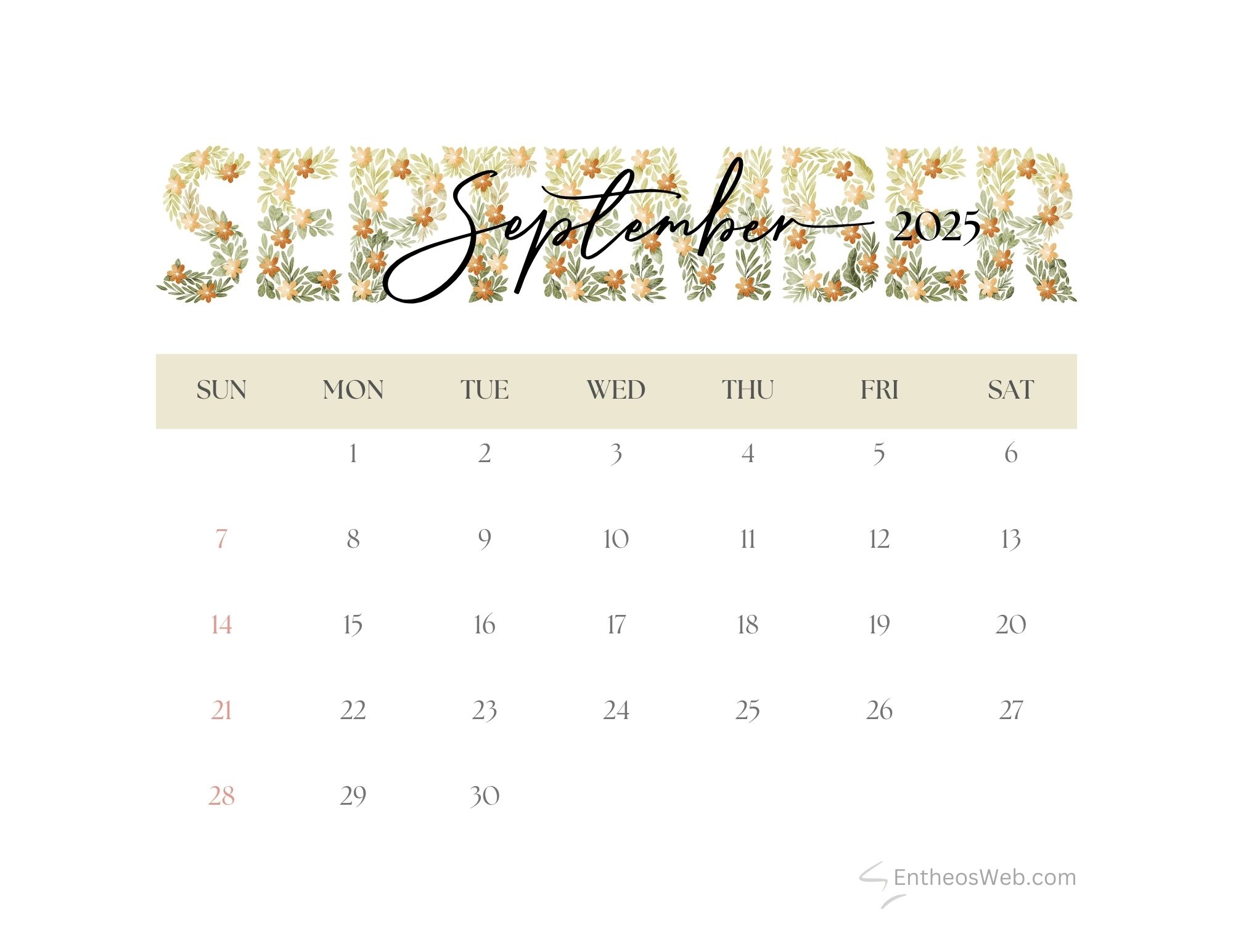 Free September 2025 Printable Calendar