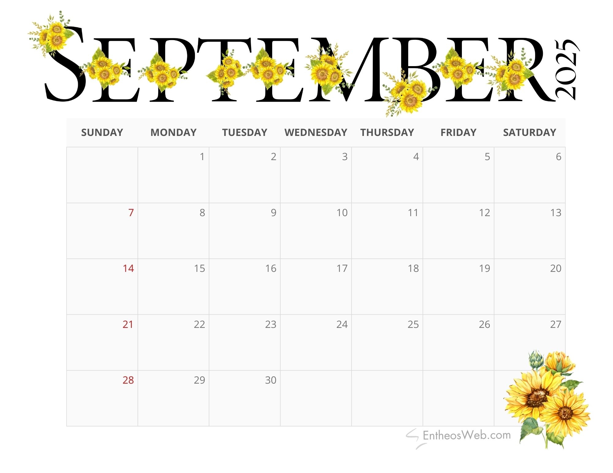 September 2025 Calendar Printable Usa
