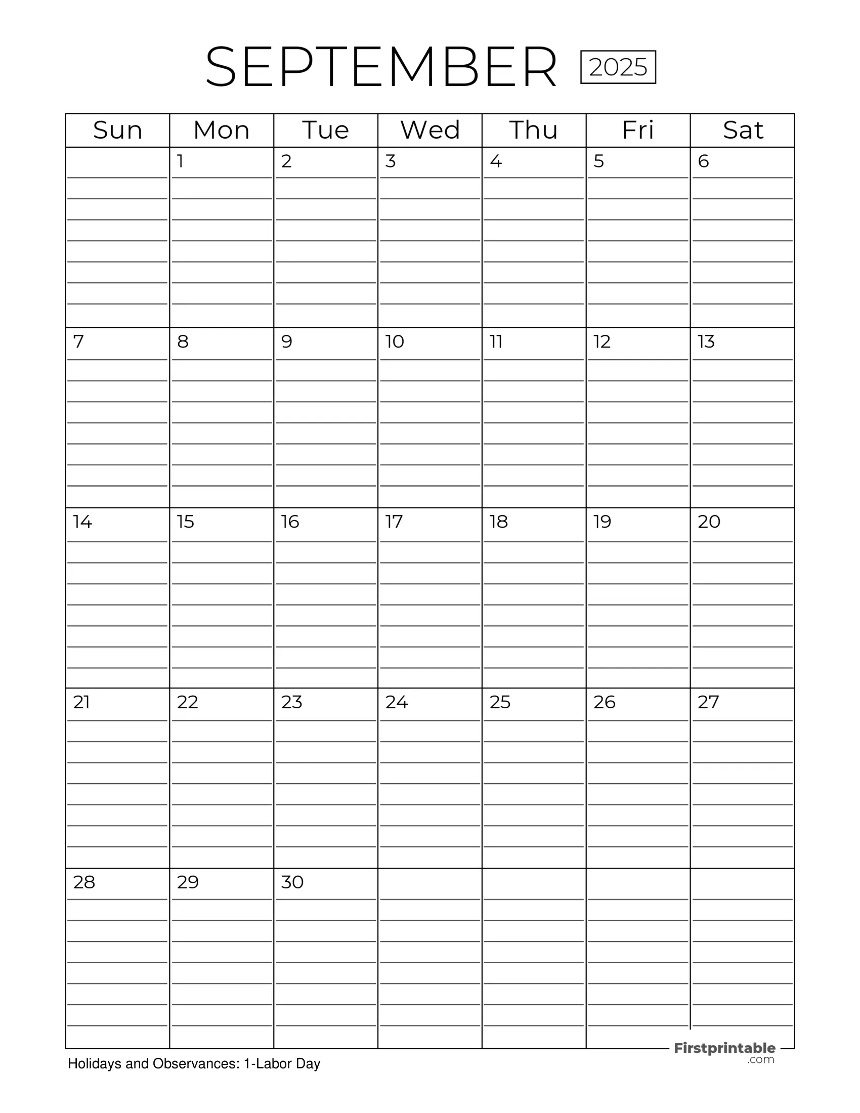 September 2025 Calendars Free Printable Fillable