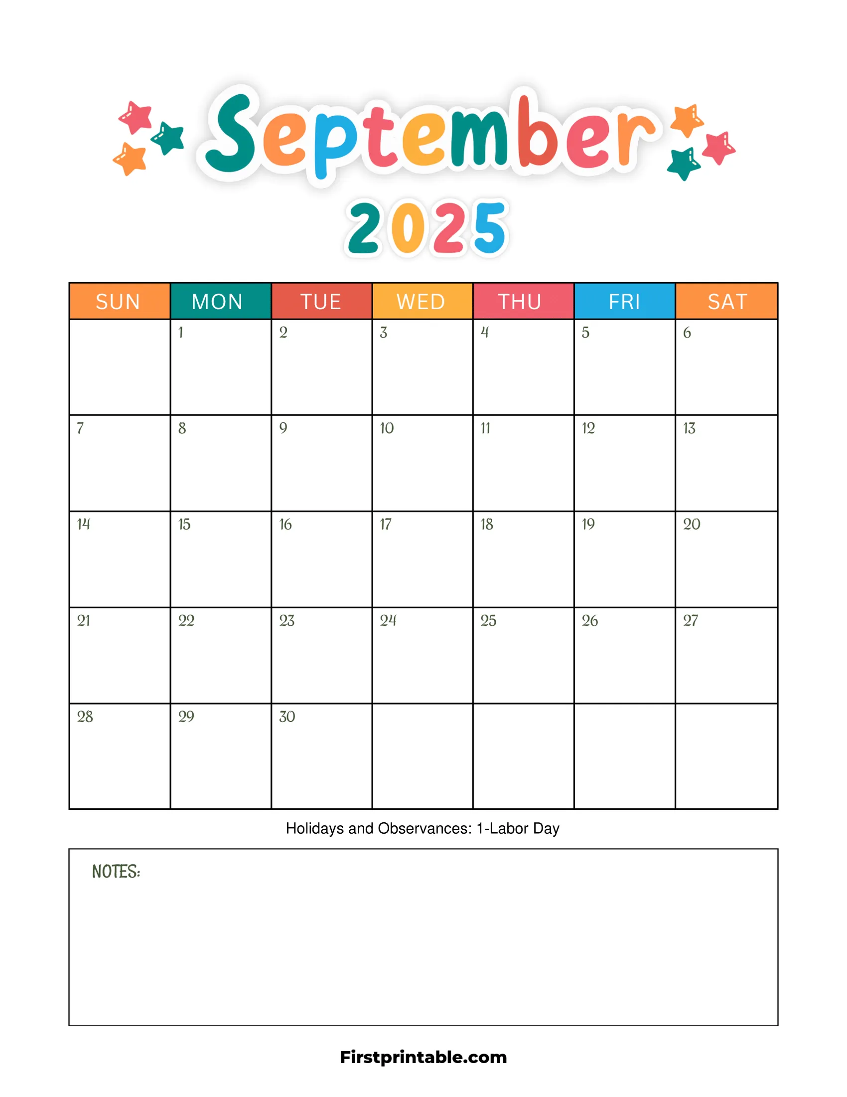 September 2025 Printable Blank Calendar