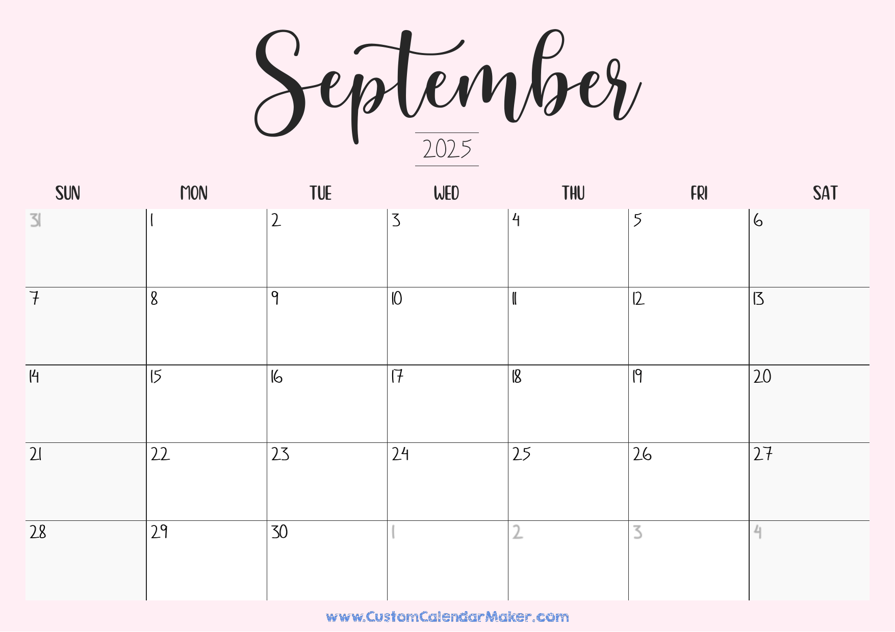 September 2025 Printable Calendar Color