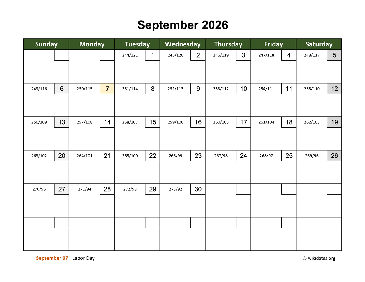 Printable Blank Calendar For September 2026