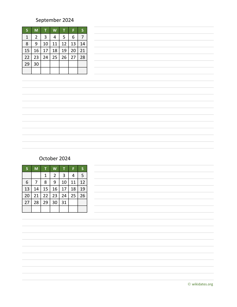 September And October 2024 Calendar WikiDates