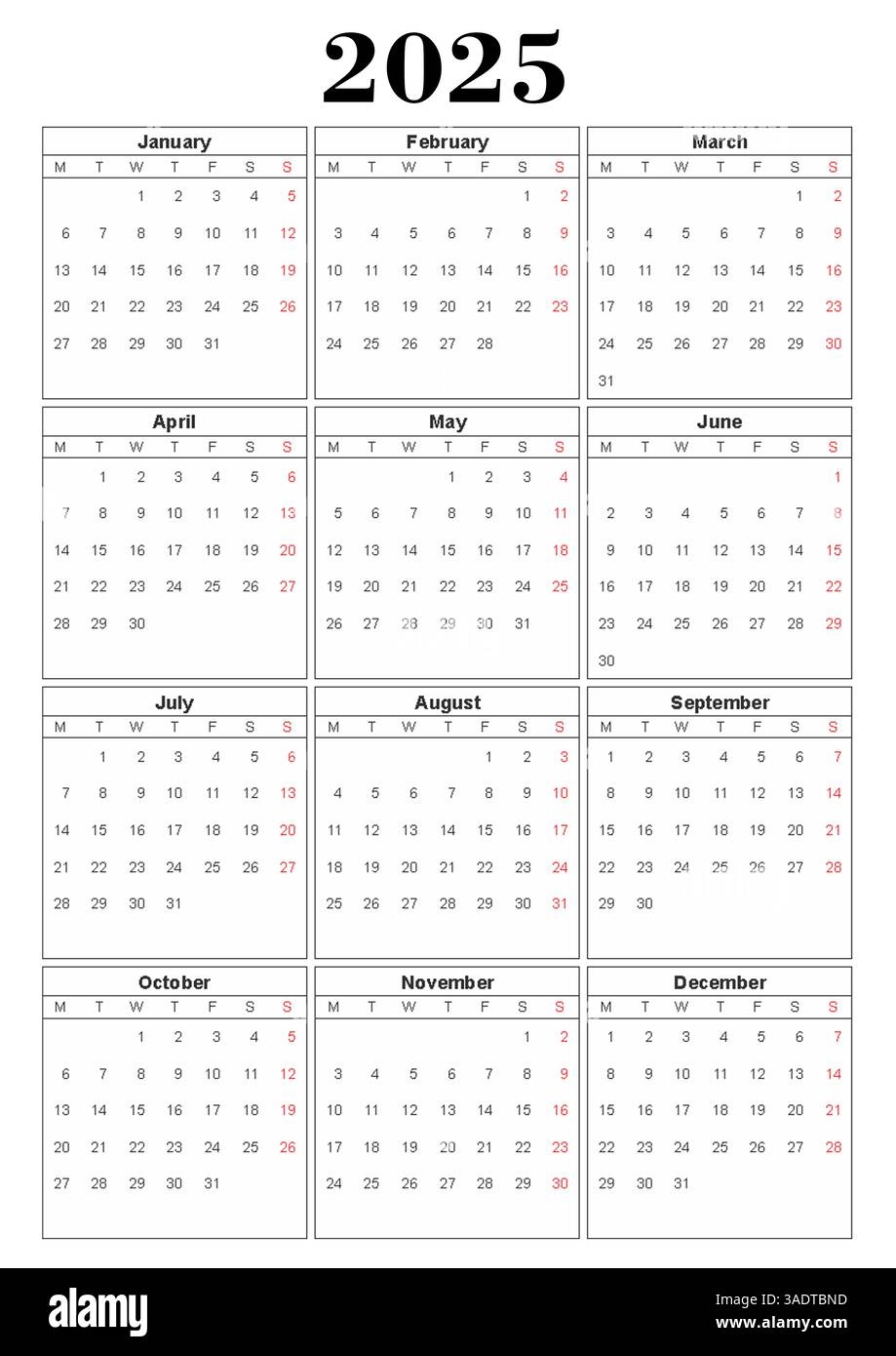 Simple 2025 Year Calendar Week Hi res Stock Photography And Images Alamy