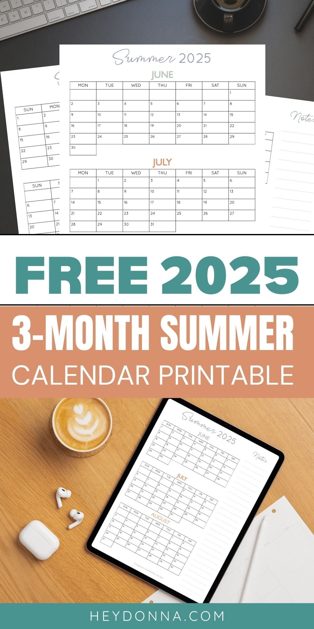Summer Calendar 3 Months On One Page Hey Donna 