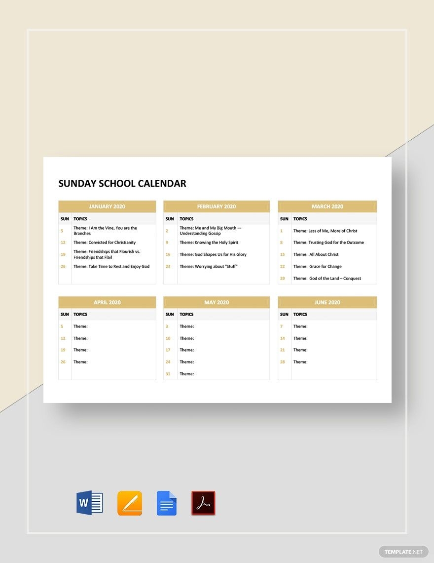 Sunday School Calendar Template In Google Docs Pages Word PDF Download Template