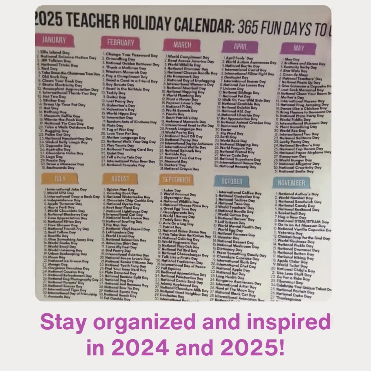 Teacher National Days Calendar Printable 2024 And 2025 National Holidays Calendar Fun Content Calendar 2024 2025 I Weird Holidays Etsy