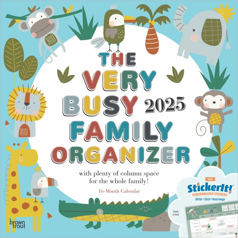 The Very Busy Family Organizer 2025 12 X 24 Inch Monthly Square Wall Calendar Matte Paper And Sticker Sheet Plastic Free