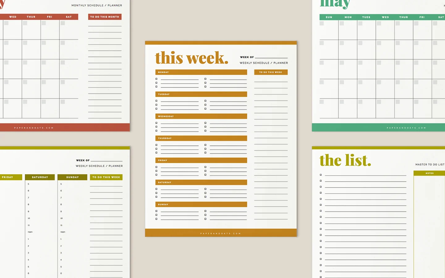 To Do Lists Calendars Kit Paper Oats