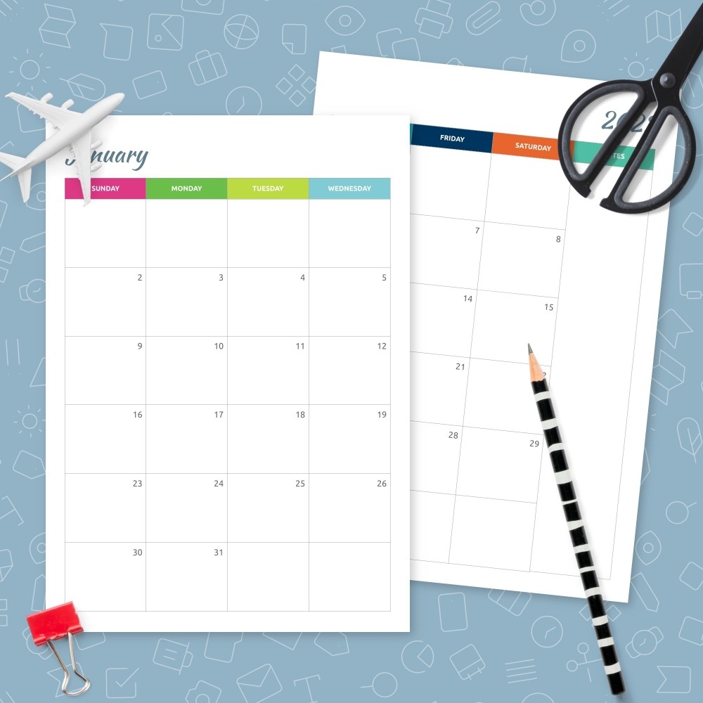 Two Months On Page Calendar Template Printable PDF