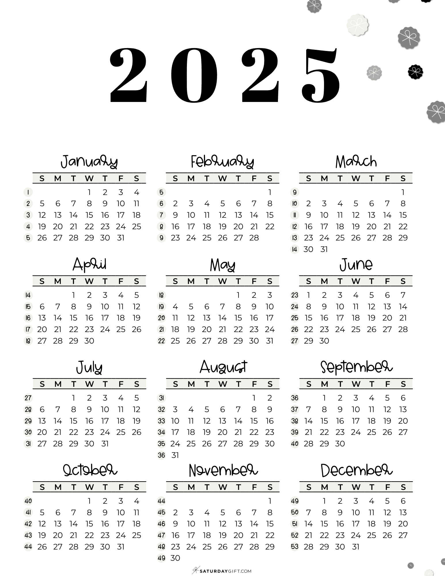2025 Dated Weekly Calendar Printable