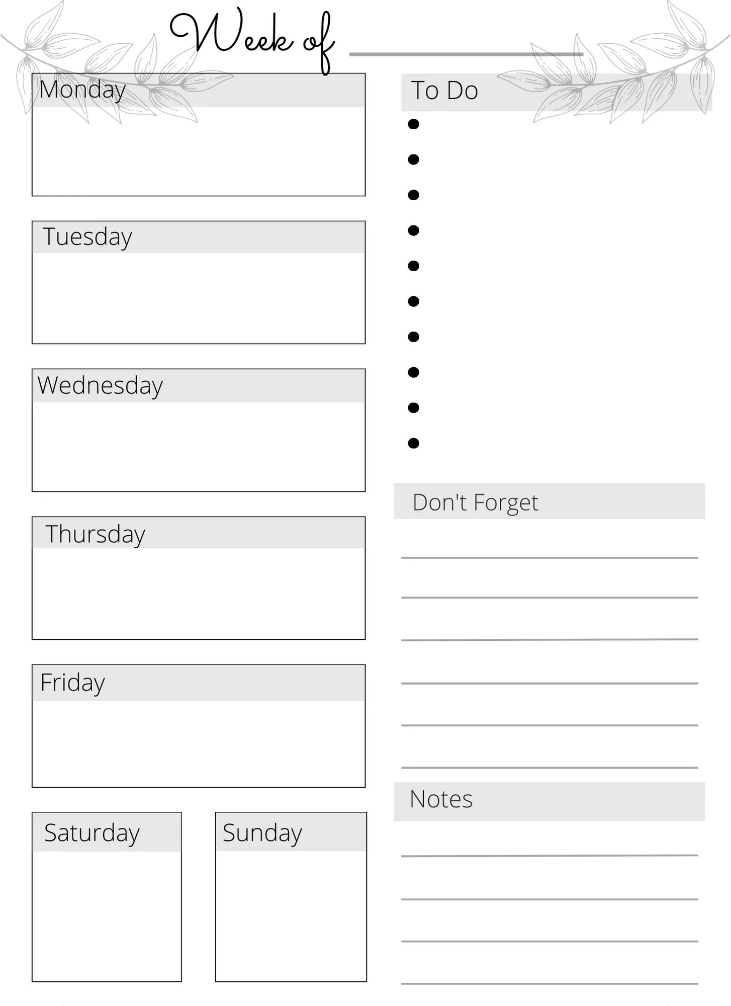 Weekly Calendar One Page PDF Multiple Colors Etsy