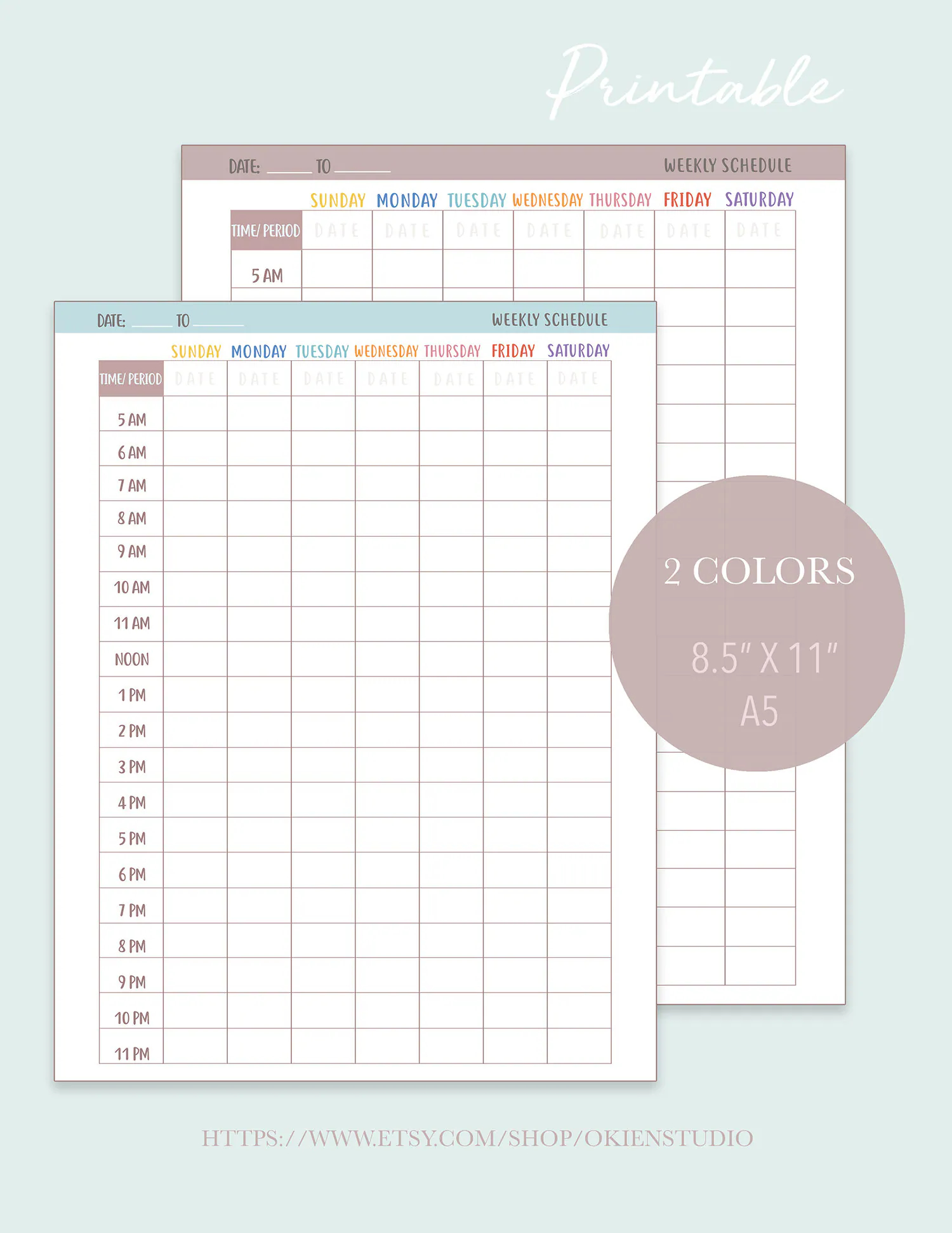 Weekly Calendar Printable Time Slot Offfice Work Reminder Task Weekly Organize Time Appointment Calendar Weekly Schedule Planner Job Etsy