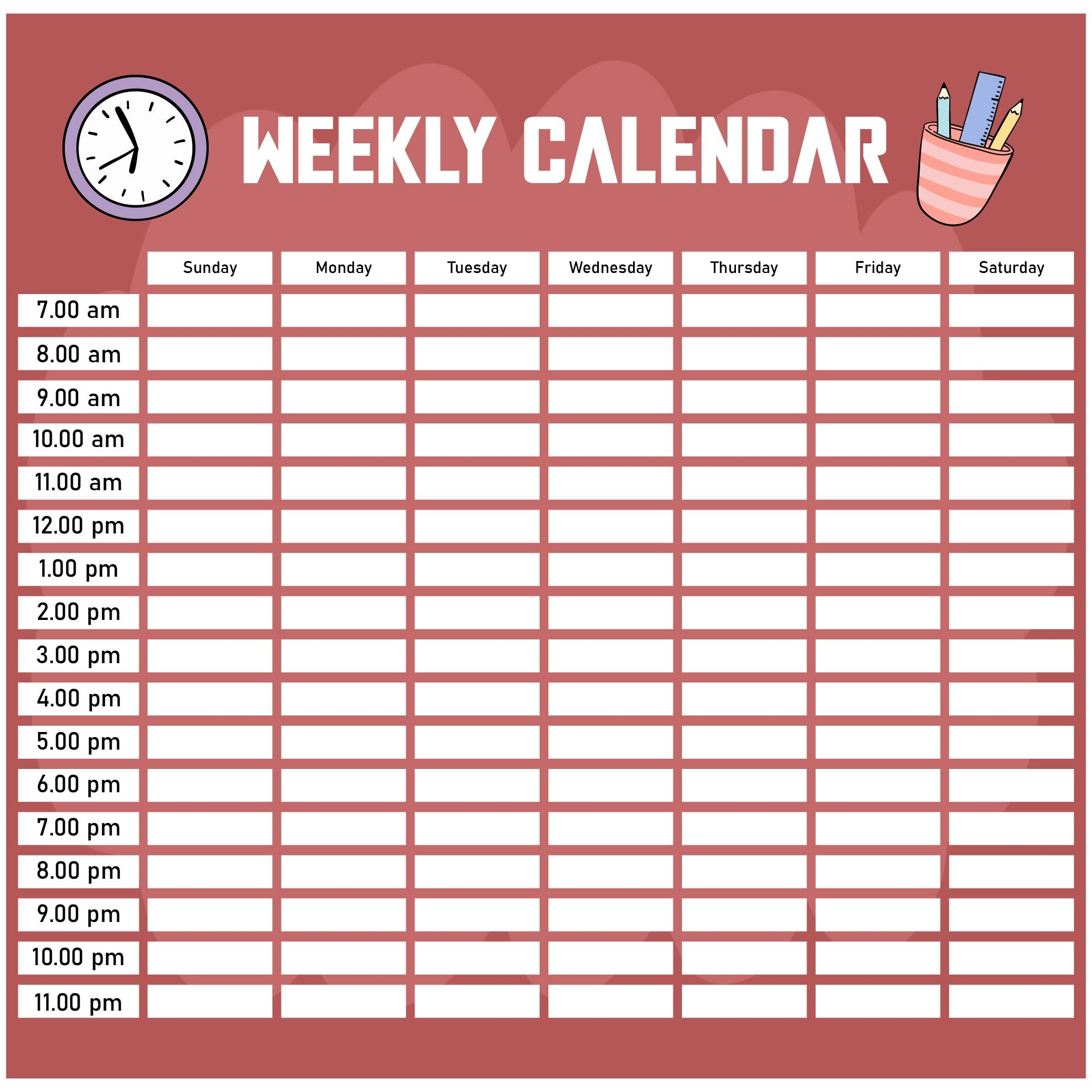 Printable Weekly Calendar With Time Slots
