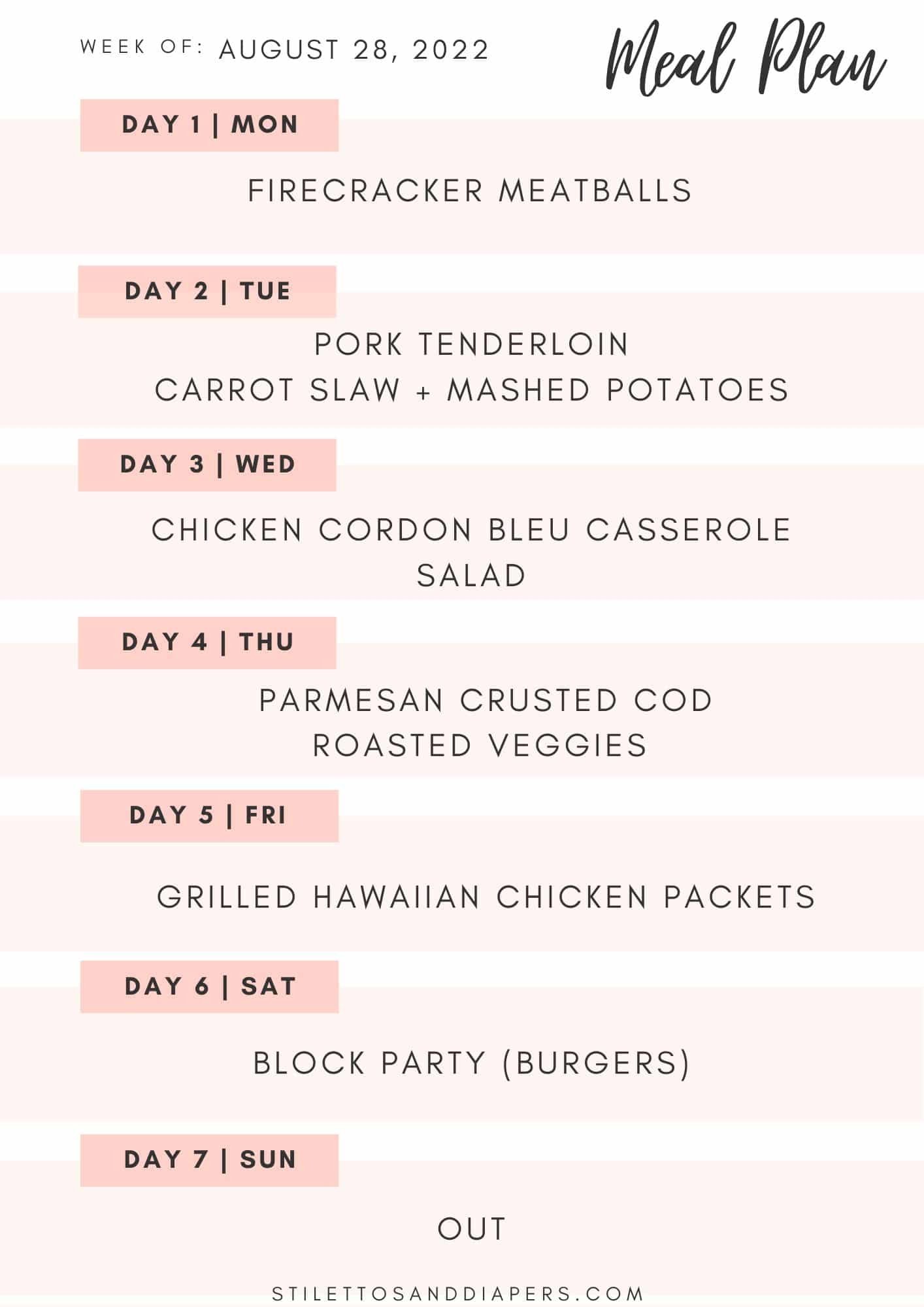 Weekly Meal Plan Stilettos Diapers