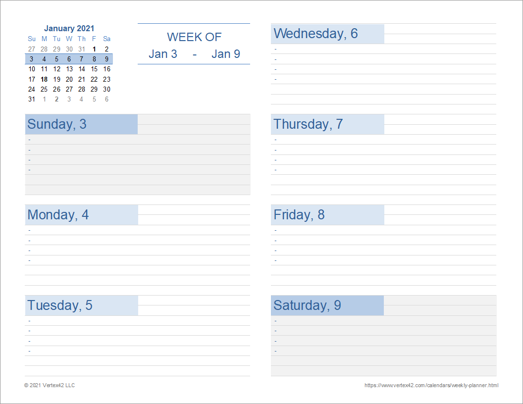 Weekly Planner Template Free Printable Weekly Planner For Excel Worksheets Library