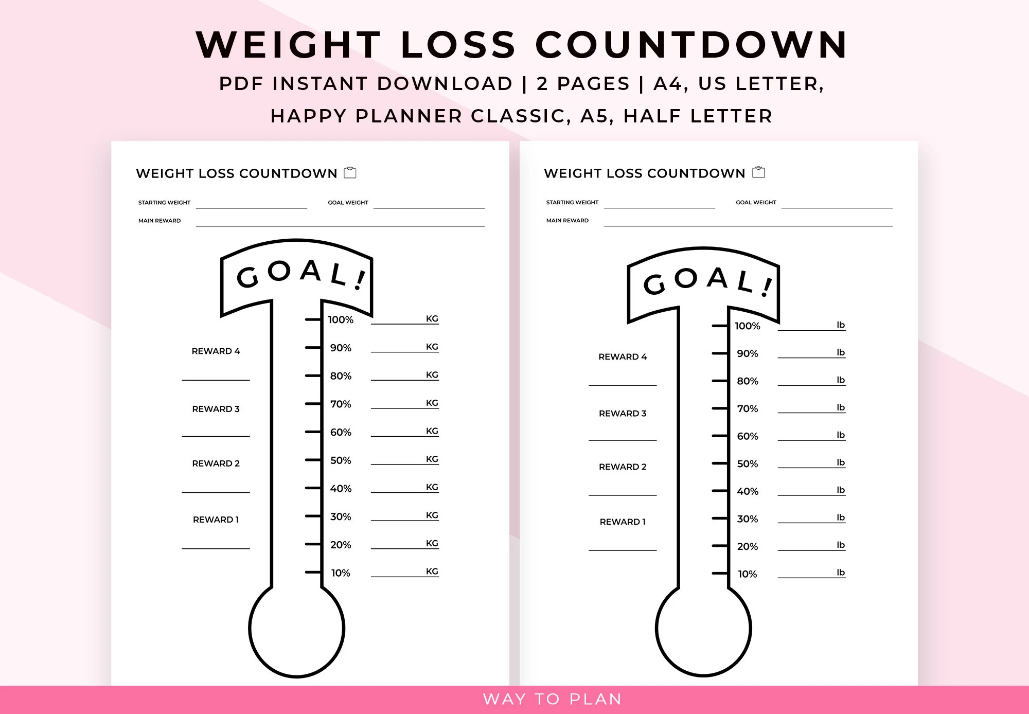 Weight Loss Countdown Printable Weight Loss Thermometer Template Chart Kilo Countdown Pound Tracker Fun Weight Loss Challenge Fat Loss Etsy