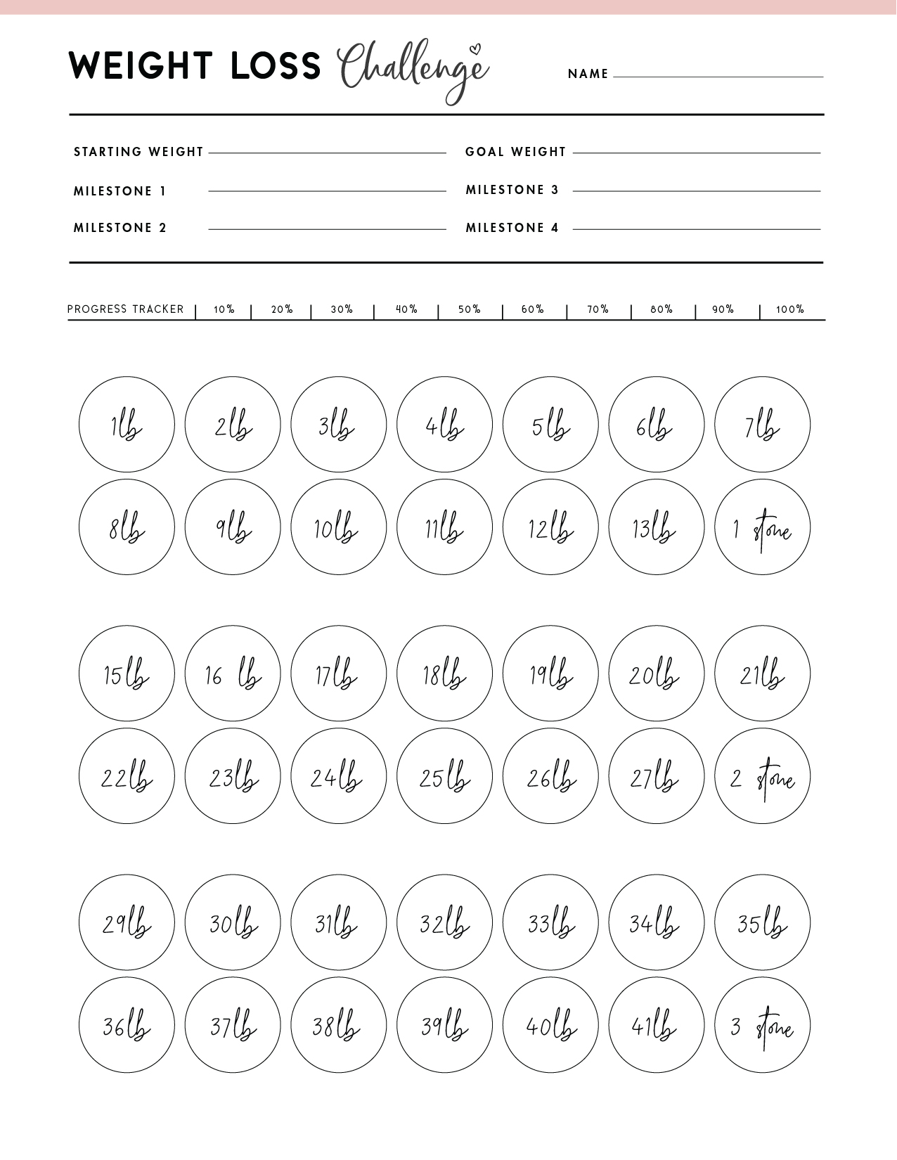 Weight Loss Countdown Calendar Printable