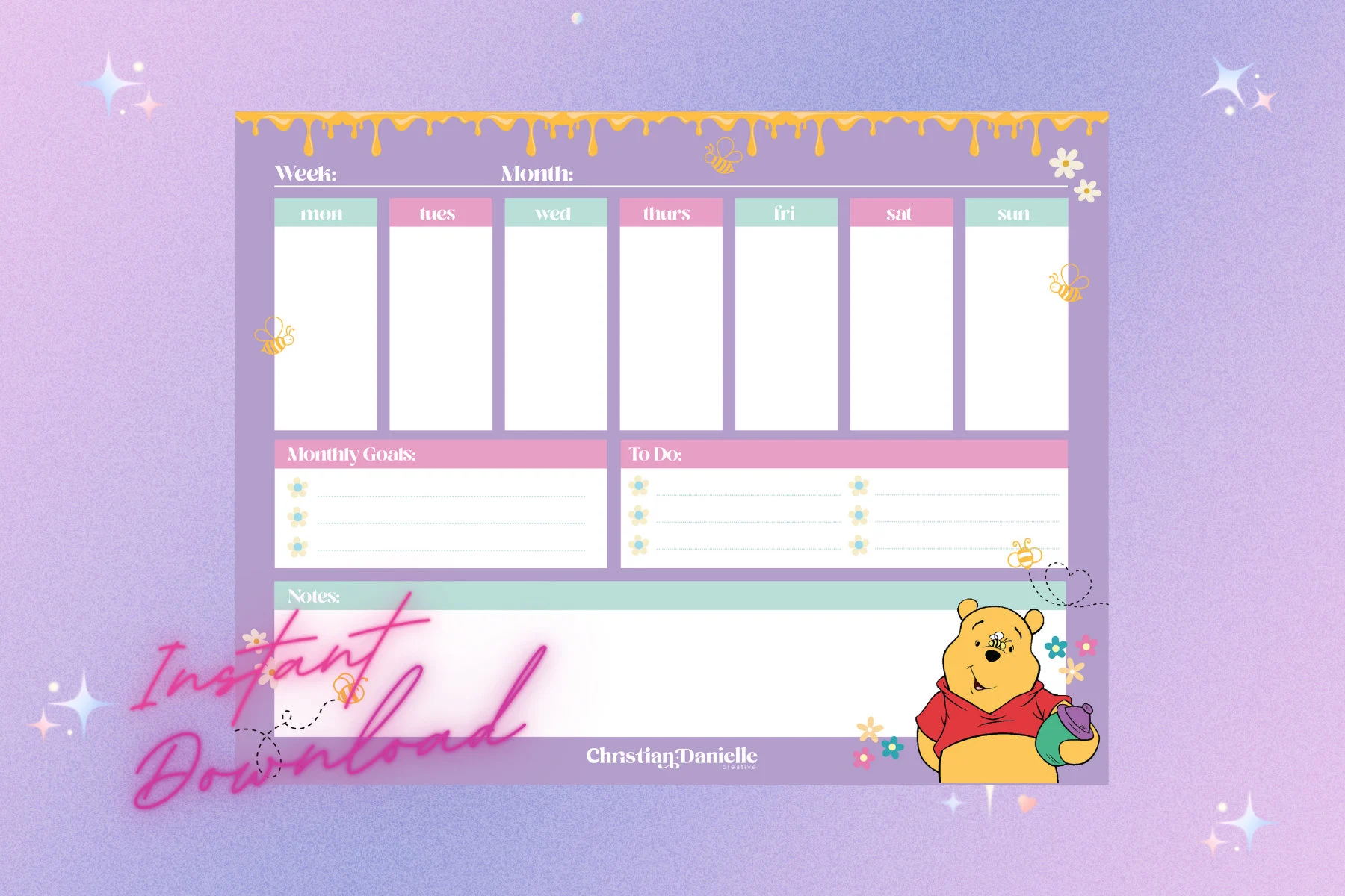 Winnie Pooh Weekly Printable Calendar Instant Download 2024 Printable Calendars Etsy