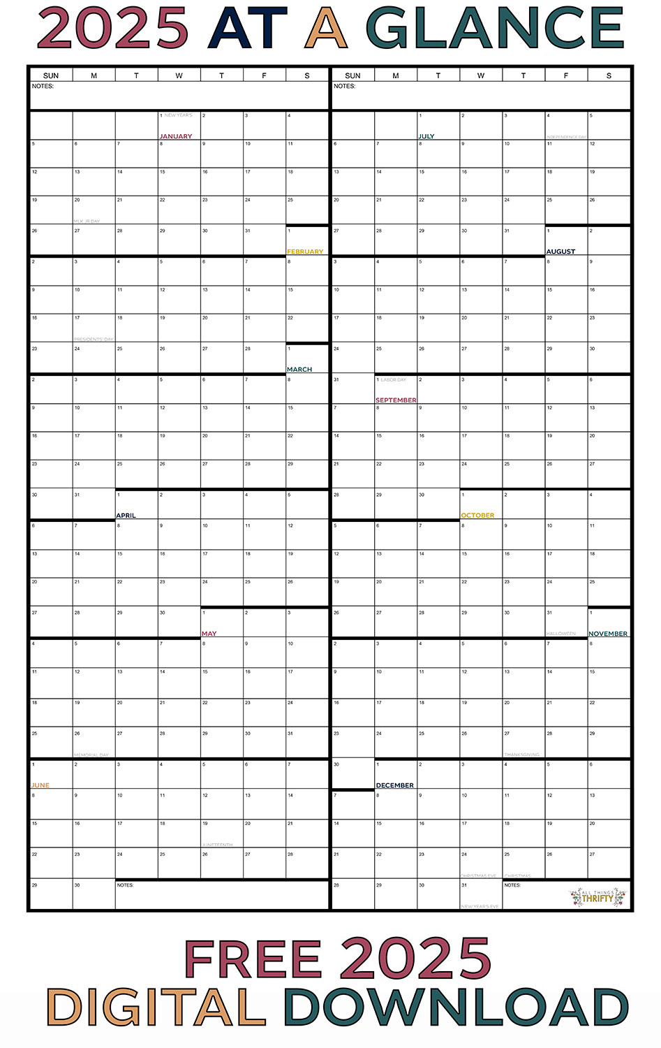 Small Calendar 2025 Printable