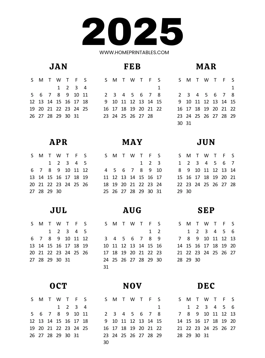 Month At A Glance Calendar 2025 Printable Month At A Glance Calendar 2025 Printable